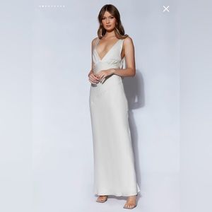 NWT Meshki silver satin dress/gown size SM